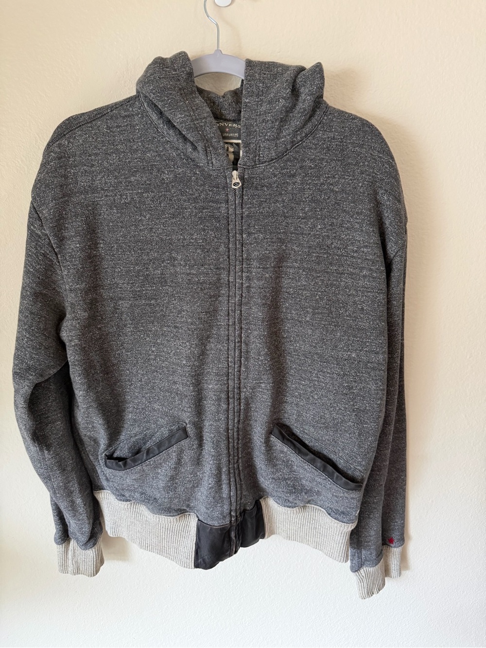 Converse Men's Charcoal Gray Zip-Up Hooded Sweater Jacket
